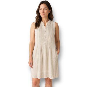 Blanco by Nature L Beige Sleeveless Button Front Mini Dress Boho Neutral Resort